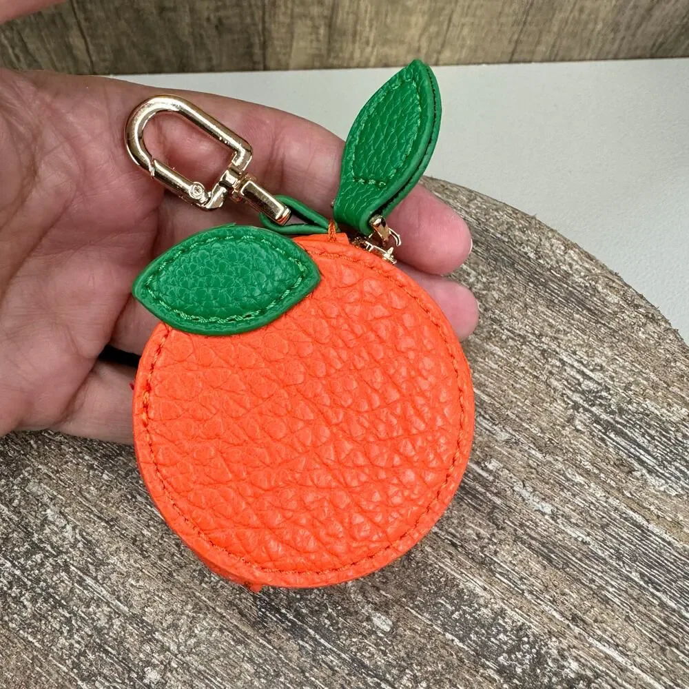 Orange Pouch Purse Charm Orange Bag Charm Fruit Keychain NeW FAST SHIP